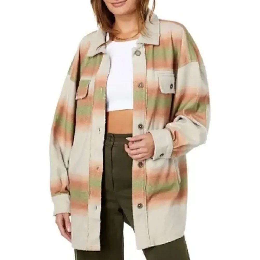 NWT Free People Ruby Shacket Jacket Distressed Oversized L Elbow Patches Cozy